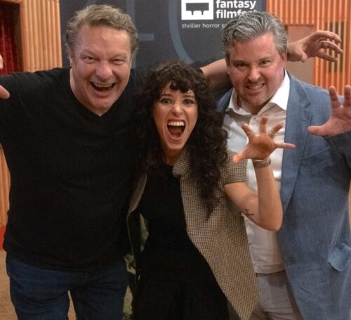 Regisseur Glenn McQuaid, Gabriela García-Vargas & Declan Reynolds (Cast) präsentieren THE RESTORATION AT GRAYSON MANOR beim 40. Fantasy Filmfest in Berlin.